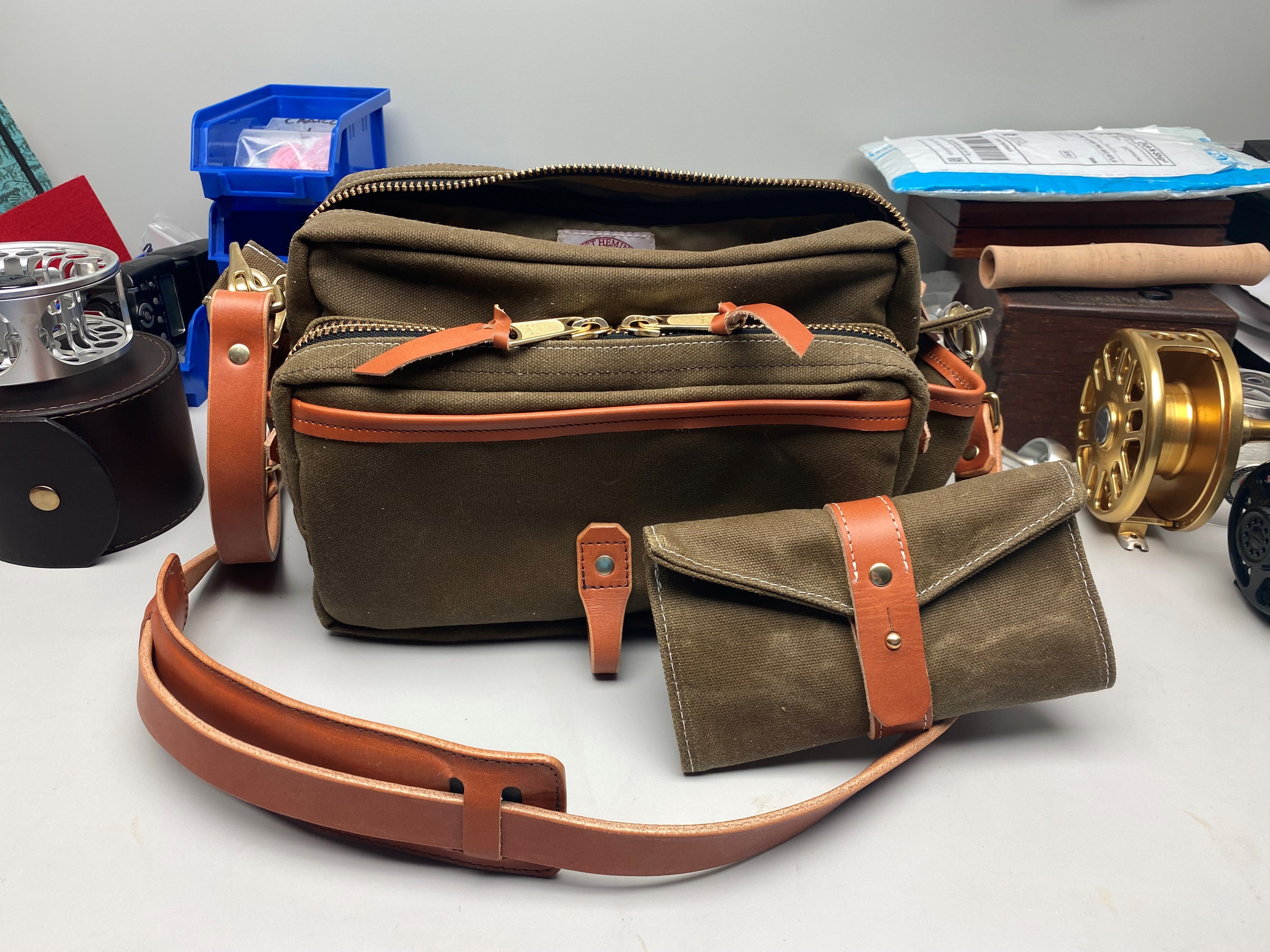 Fishing Satchel/ Reel Case with fly wallet.
